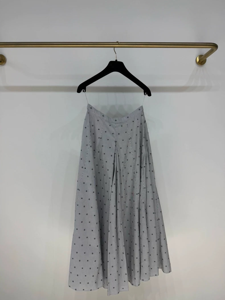 Chanel 22S grey polka dot print striped logo midi skirt