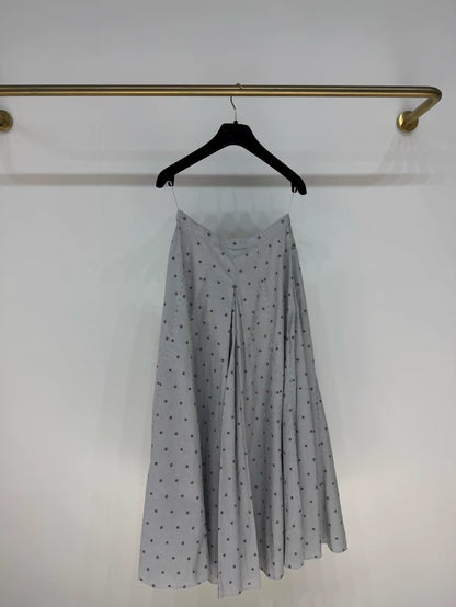 Chanel 22S grey polka dot print striped logo midi skirt