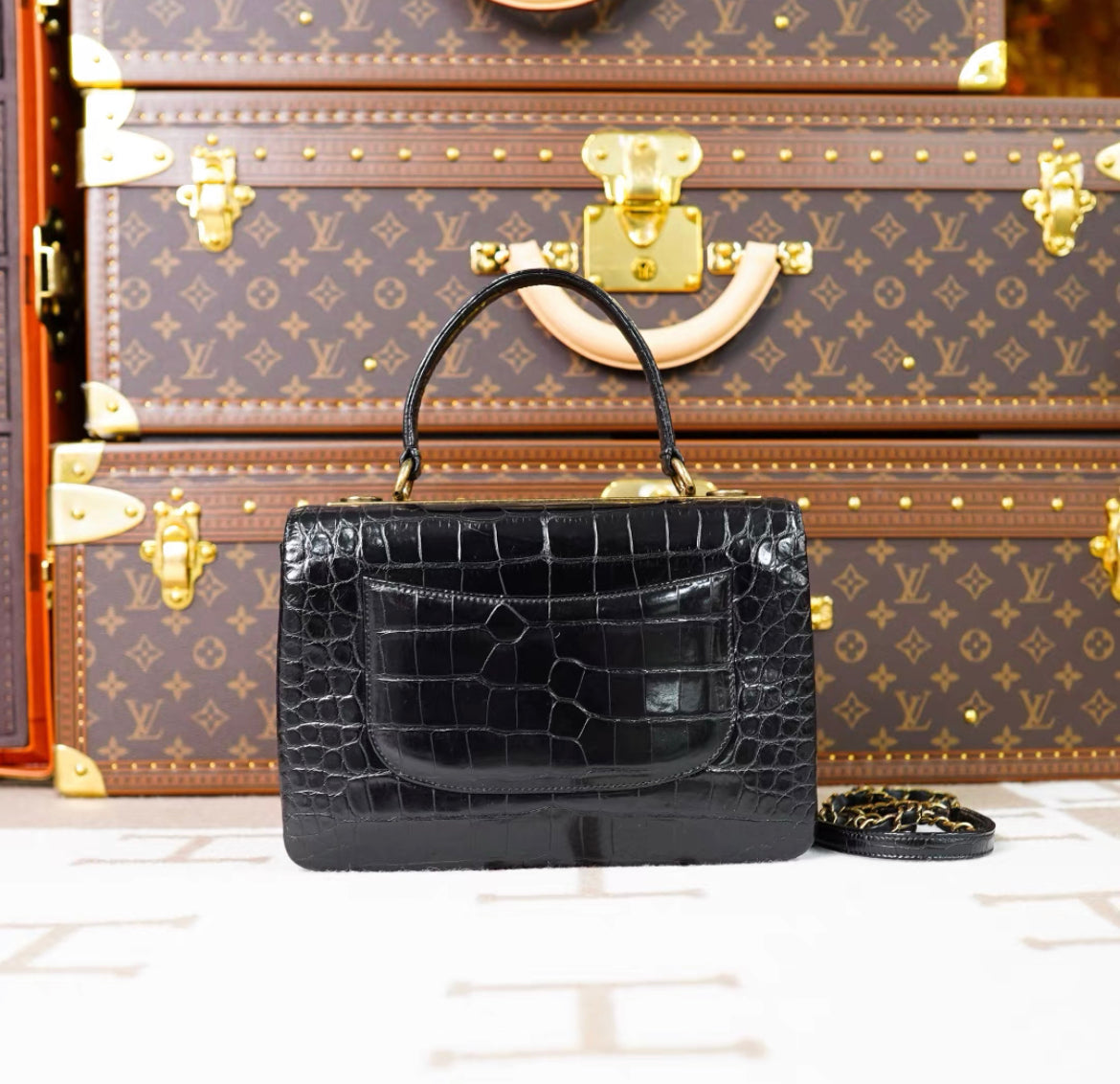 Chanel Black Exotic Croccodile Leather Vintage Flap Bag