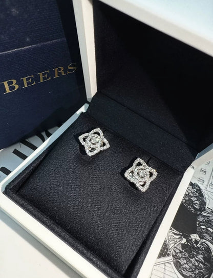DE BEERS ENCHANTED LOTUS EARRINGS IN WHITE GOLD