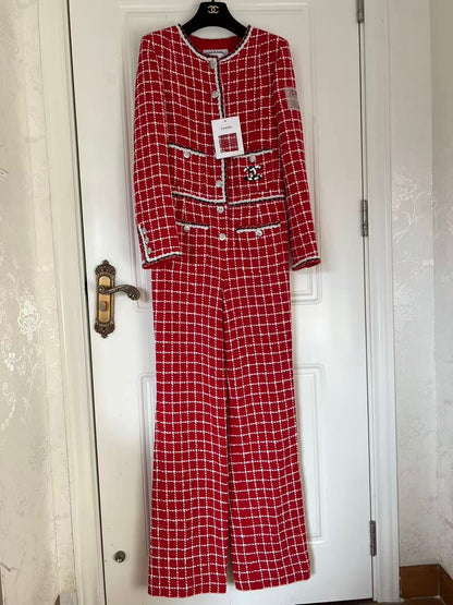 Chanel 23C Red tweed jumpsuit