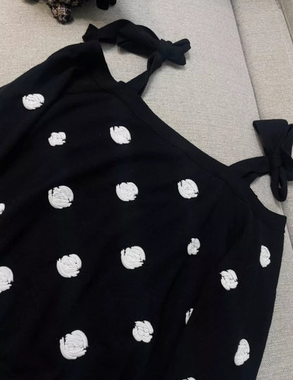CHANEL 23K CAMÉLIA OFF SHOULDER TIE TOP
