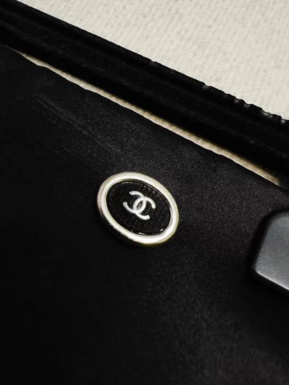 Chanel 20A Black Satin Camellia Skirt