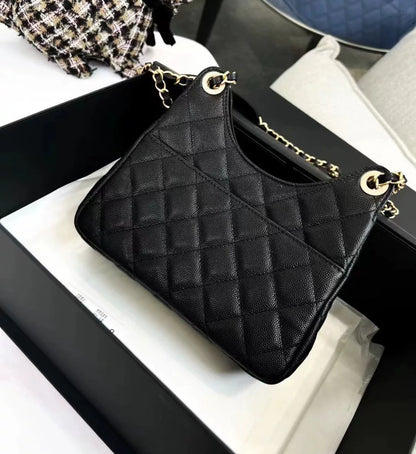 CHANEL 23P Black Caviar Leather Small Hobo Bag Gold Hardware