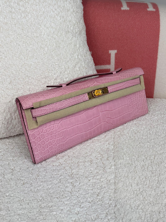 Hermès Kelly Cut 5P Pink Bubblegum alligator leather Gold Hardware