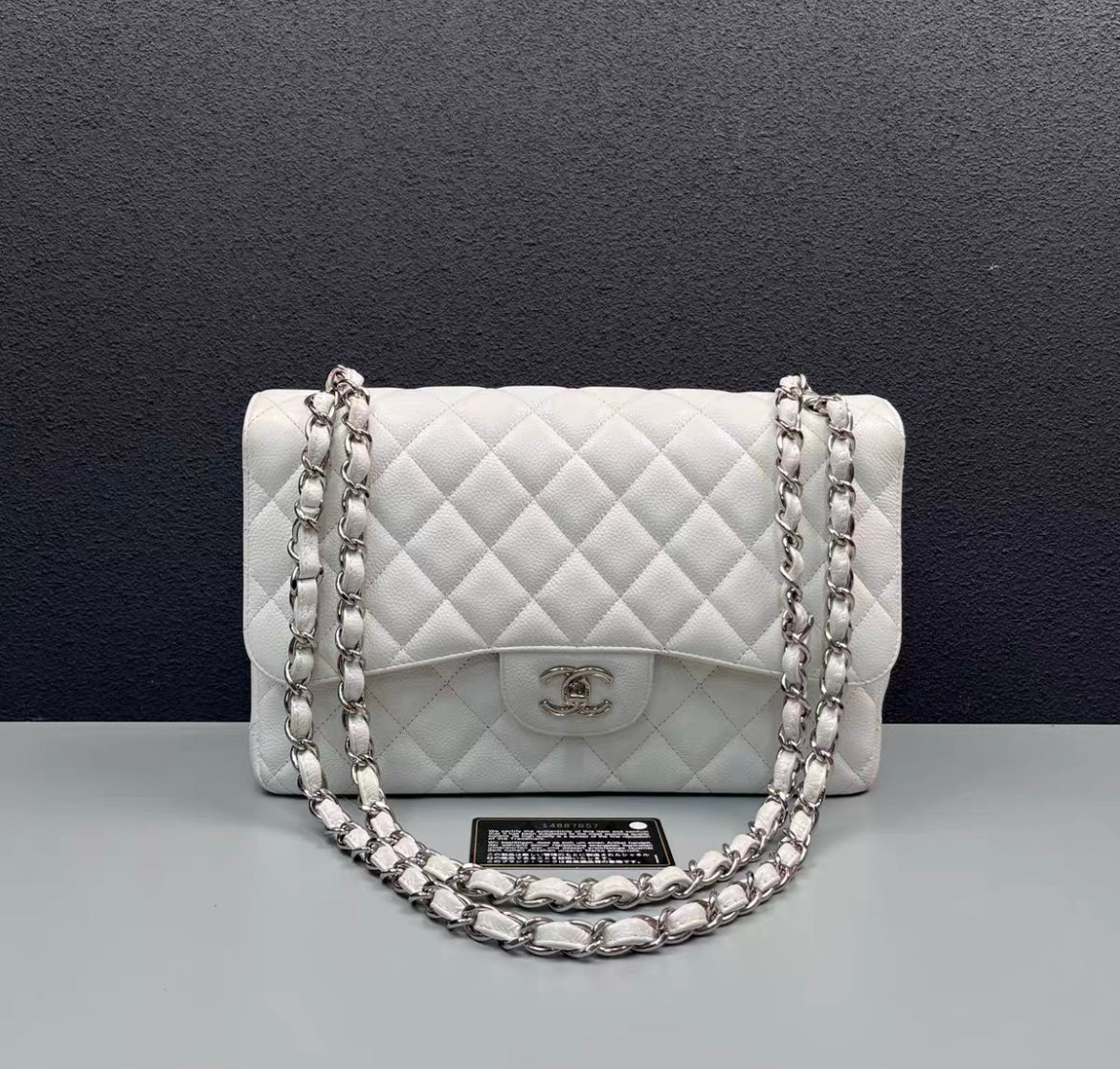 Chanel White Caviar Jumbo Double Flap