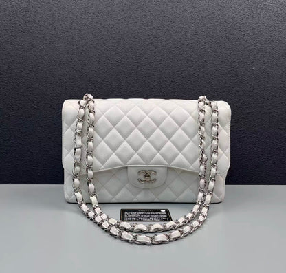 Chanel White Caviar Jumbo Double Flap