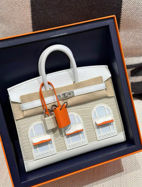 Hermès 20cm Birkin Sellier Faubourg House White Snow Palladium
