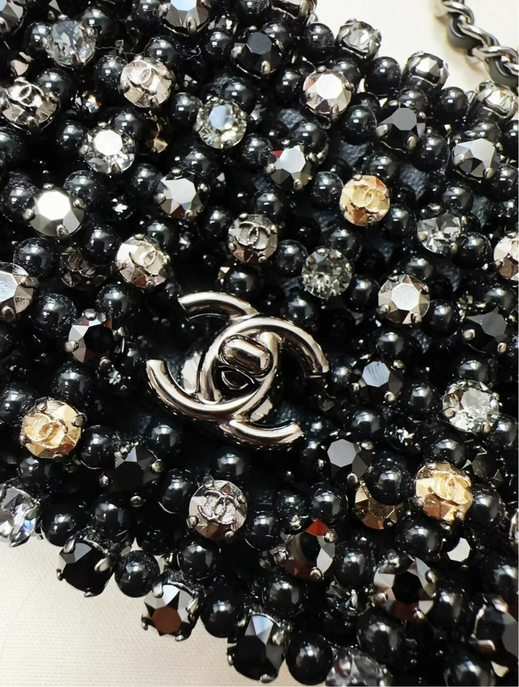 Chanel 22c Black Strass Pearl Mini Evening Bag