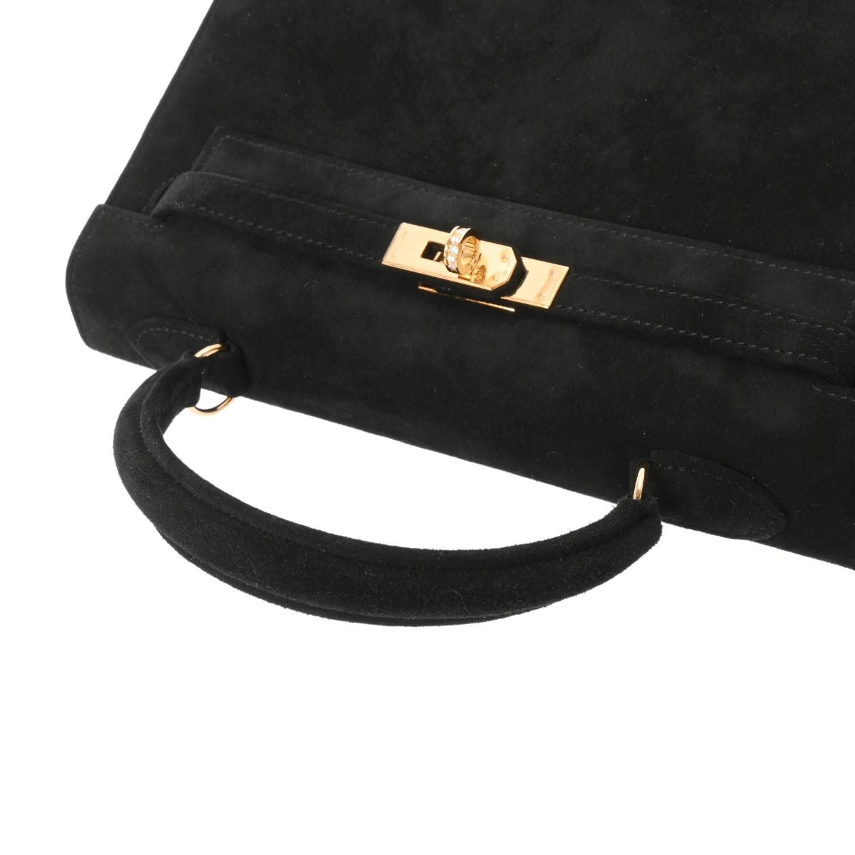 Hermes Kelly 25 Doblis black suede leather gold diamonds hardware