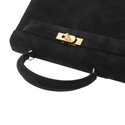 Hermes Kelly 25 Doblis black suede leather gold diamonds hardware