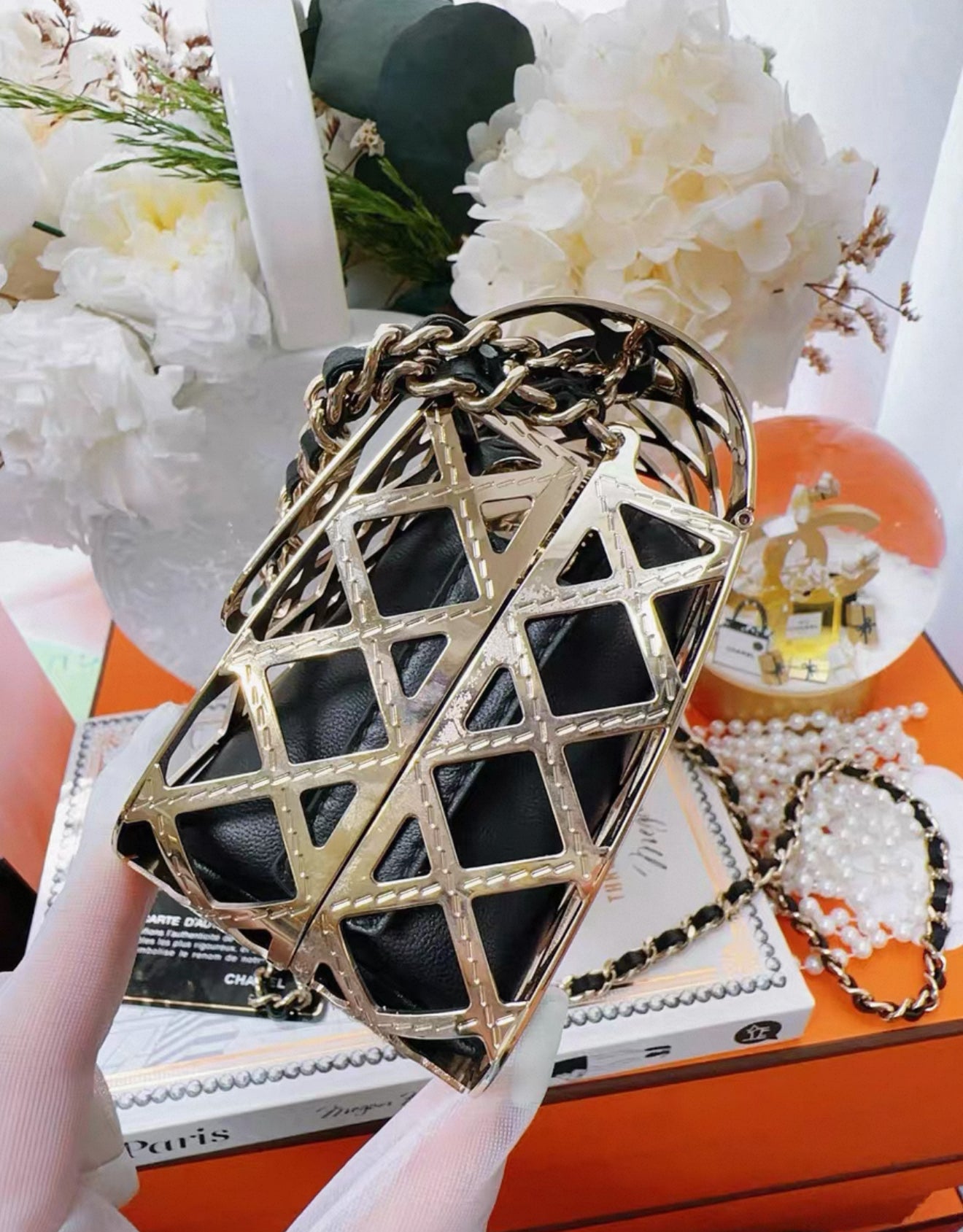 Chanel 21s Gold Metallic Quilted Large Box Crossbody bag