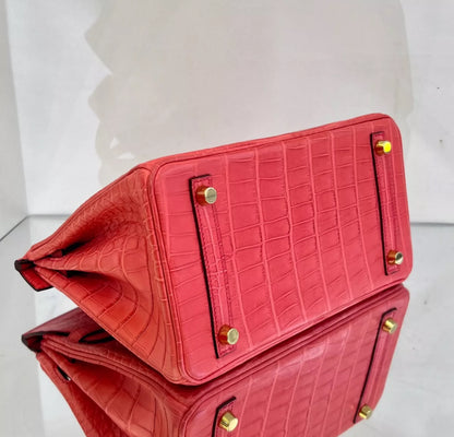 HERMÈS BIRKIN 25 BOUGAINVILLEA MATTE ALLIGATOR GOLD HARDWARE