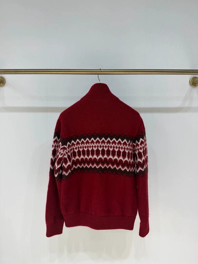 Loro Piana Red Cashmere Zip-Up Cardigan