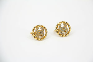 Chanel Vintage 71-80 Gold-Plated Rhinestone Floral Hoop Clip-on Earrings