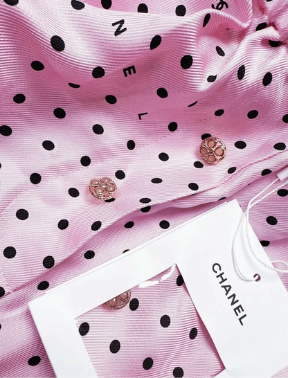 Chanel 24p pink polka dot shirt