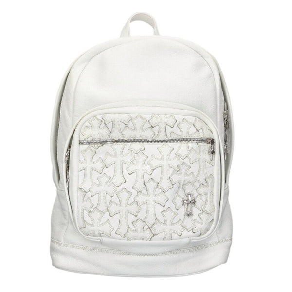 Chrome Hearts Cemetery Cross-Patch Leather Backpack white