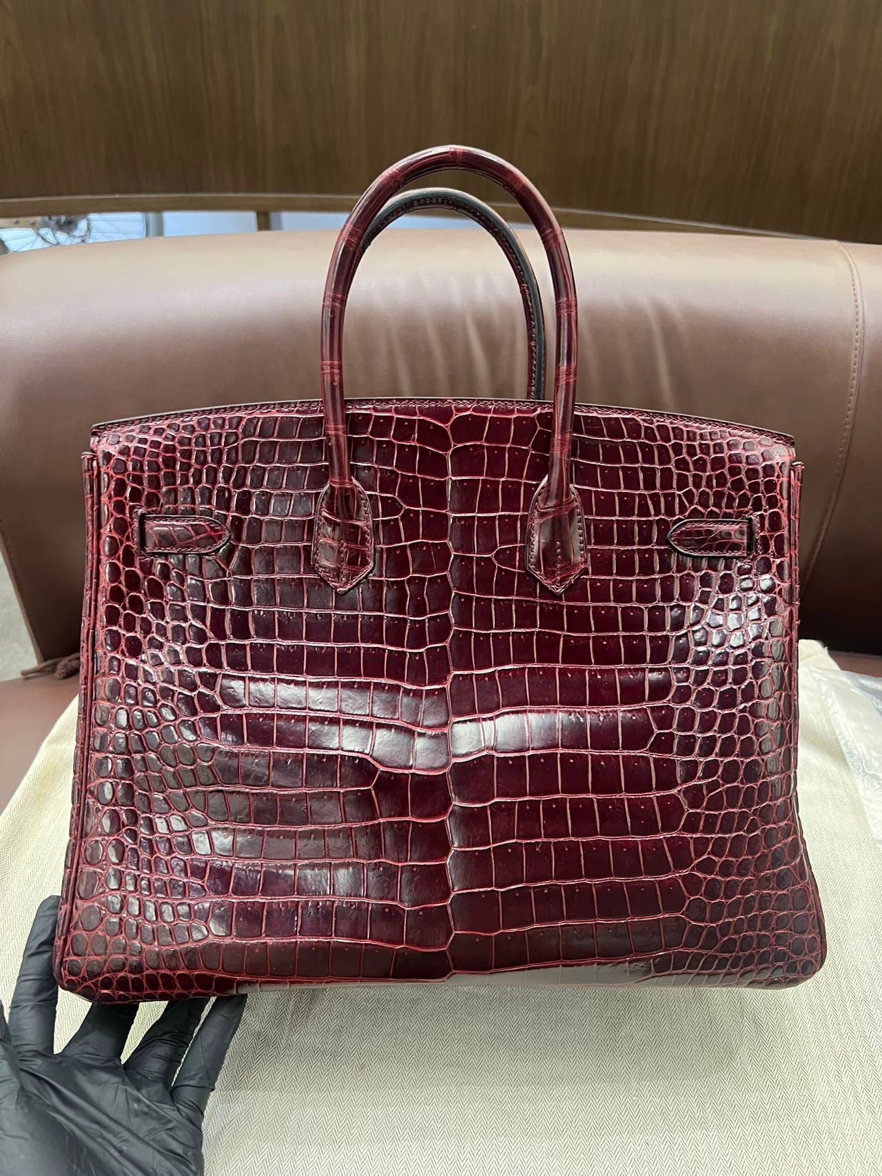 Hermes Birkin 35 Bordeaux Matte Crocodile Leather Gold Hardware