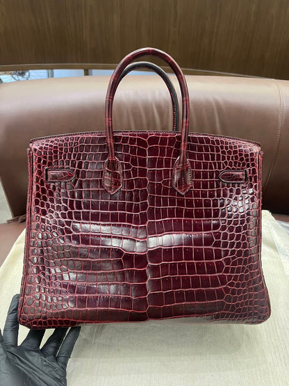 Hermes Birkin 35 Bordeaux Matte Crocodile Leather Gold Hardware