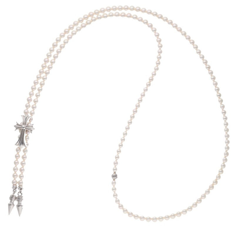Chrome Hearts CH Cross Pearl White Gold Necklace Mikimoto