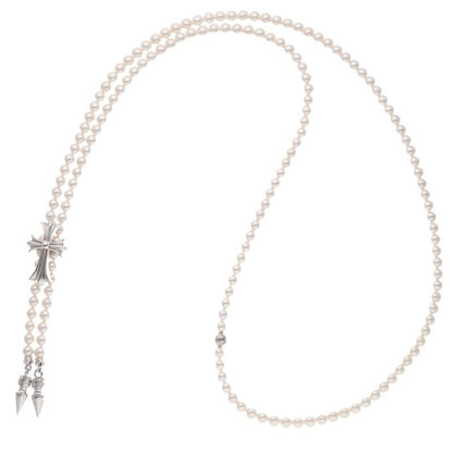 Chrome Hearts CH Cross Pearl White Gold Necklace Mikimoto