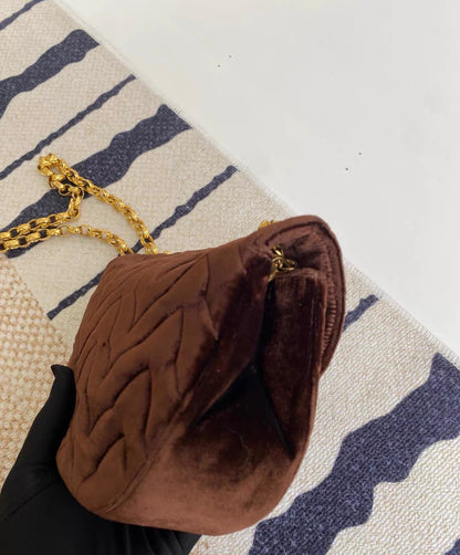 Chanel Vintage Flap Bag in Brow Velvet and Gold Hardware