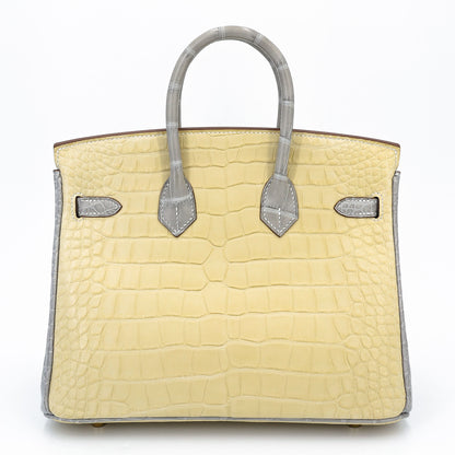 Hermes Birkin 25 HSS Vanille Gris Perle Matte Alligator Brushed Gold hardware