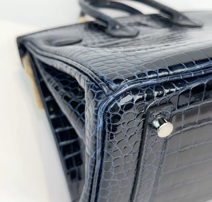 Hermès Birkin 25 Dark Blue Shiny Crocodile Diamond Hardware