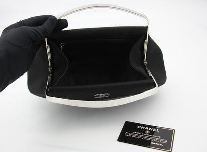 Chanel vintage black clutch with silver hardware handle