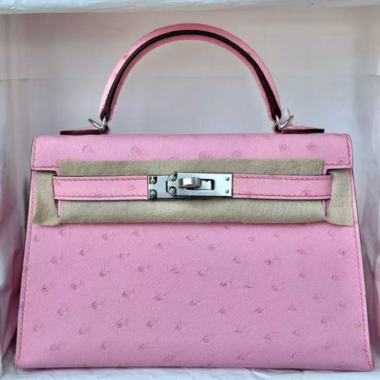 Hermès Mini Kelly Pink Bubblegum Ostrich Leather Palladium Hardware