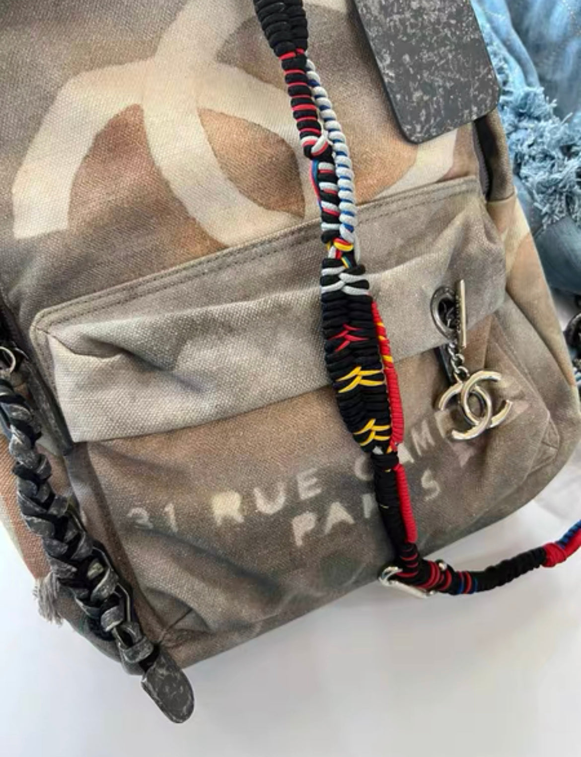 Chanel Graffiti Backpack Grey Multicolored Canvas Silver Hardware