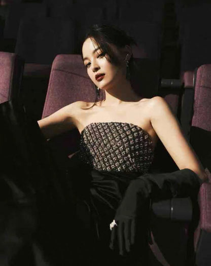 Chanel 2021 black sequined embroidered satin dress