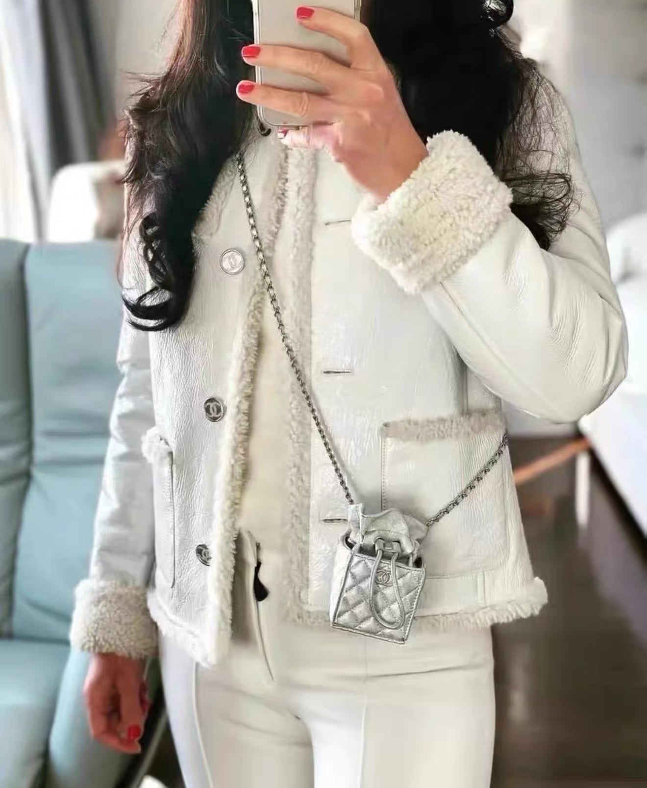 Chanel 21B white ecru shearling jacket