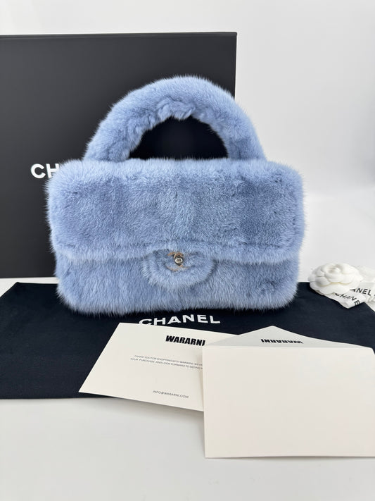 Chanel Vintage 1994 ice blue Mink Fur Top Handle Bag