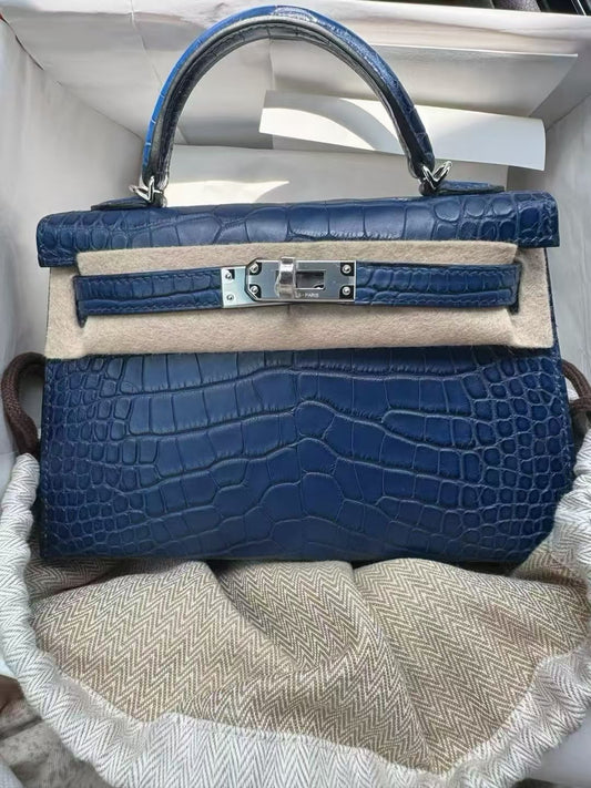 Hermes mini Kelly 20 Blue Sapphire Matte Alligator leather palladium hardware