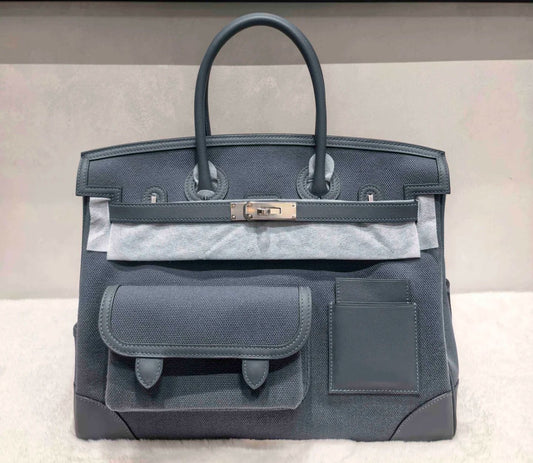 Hermes Birkin 35 Cargo Gris Misty Swift / Toile Palladium hardware