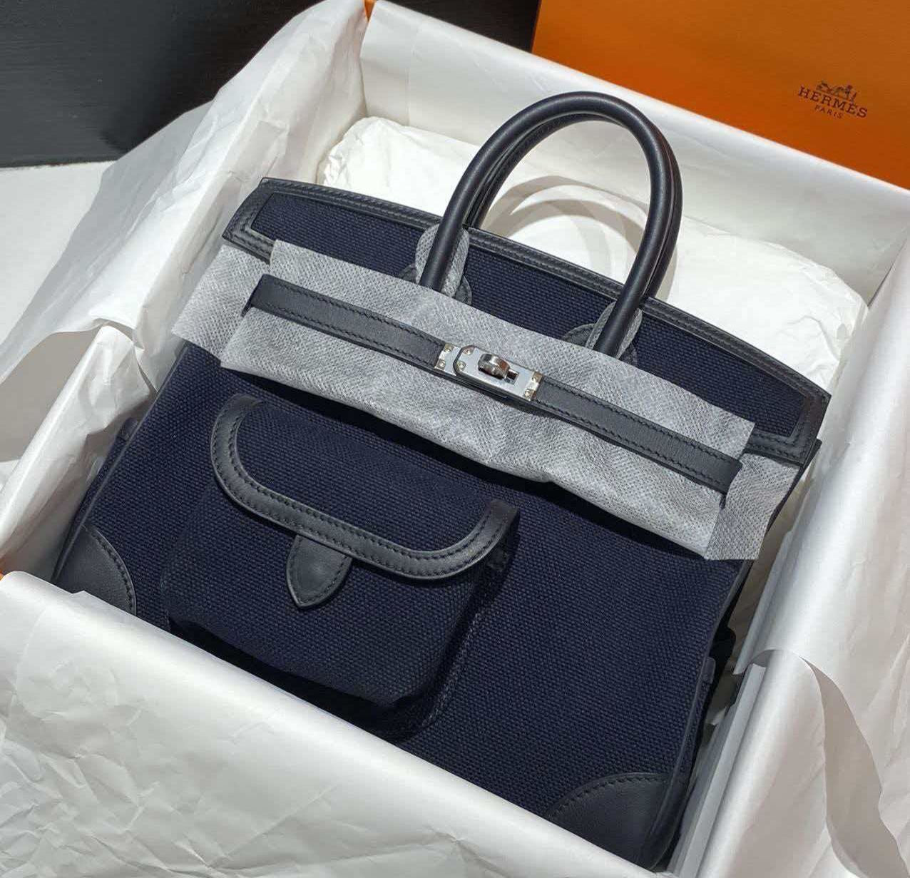 Hermes Birkin 25 cargo blue marine palladium hardware