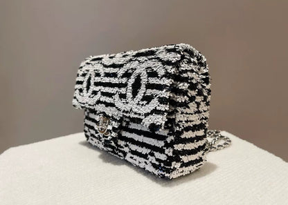 CHANEL 24S MINI SEQUINS BLACK/WHITE Flap