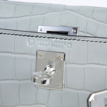 Hermes Mini Kelly 20 Noir Gris Perle Matte Alligator Palladium hardware
