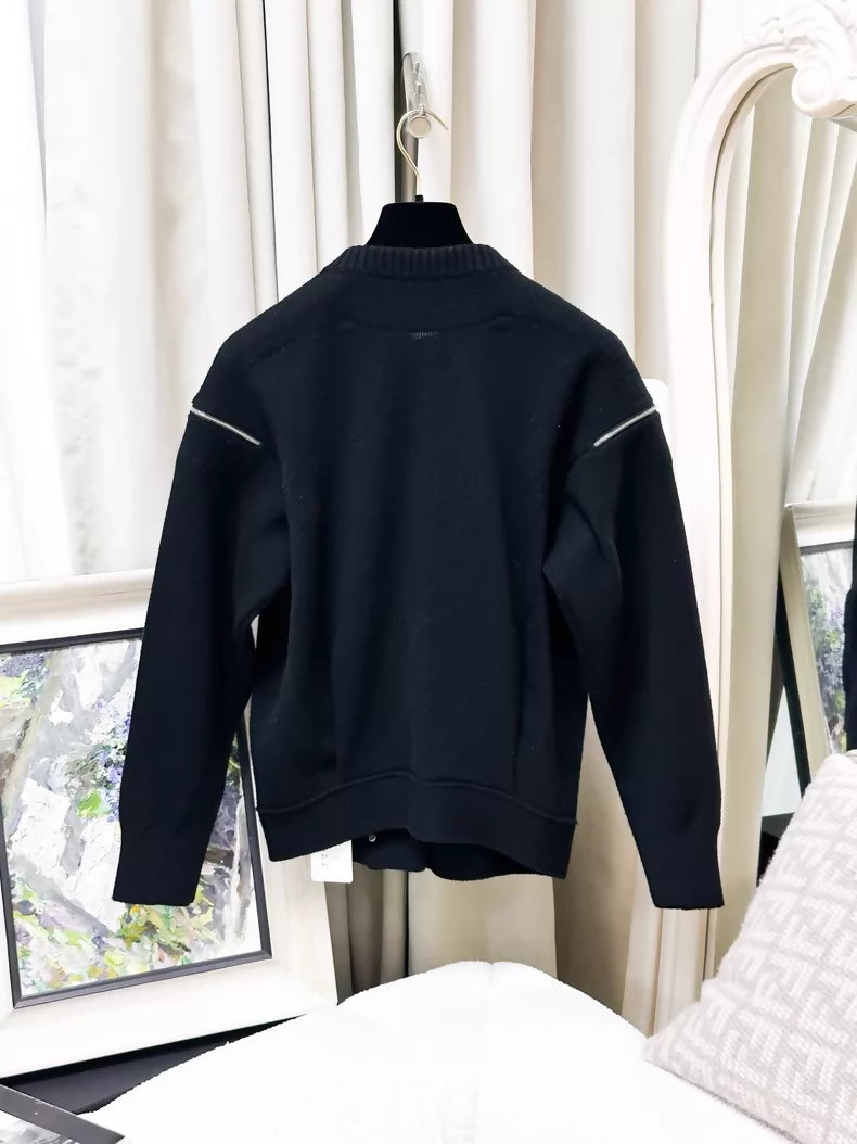 Chanel 25p Black Knit Reversible Cashmere Cardigan