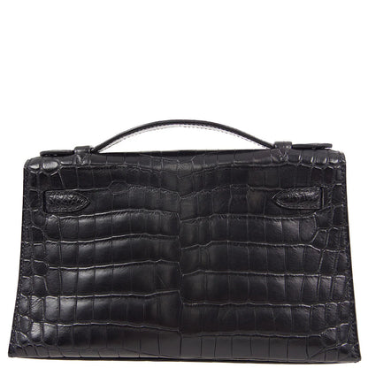 Hermes Kelly Pochette So Black Noir Matte Crocodile Leather