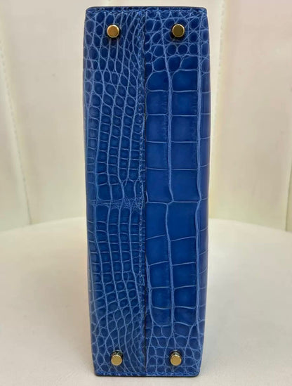 Hermes Mini Kelly 20 Blue Zellige Shiny crocodile leather gold hardware