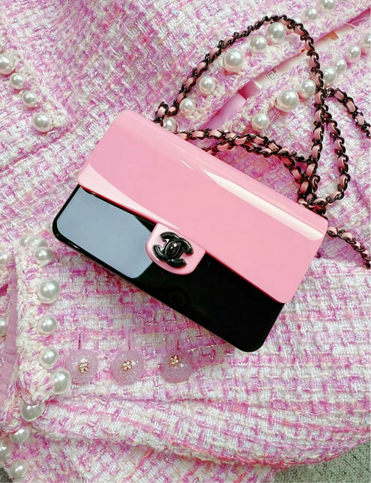 Chanel 21k pink & black mini acrylic small chain bag