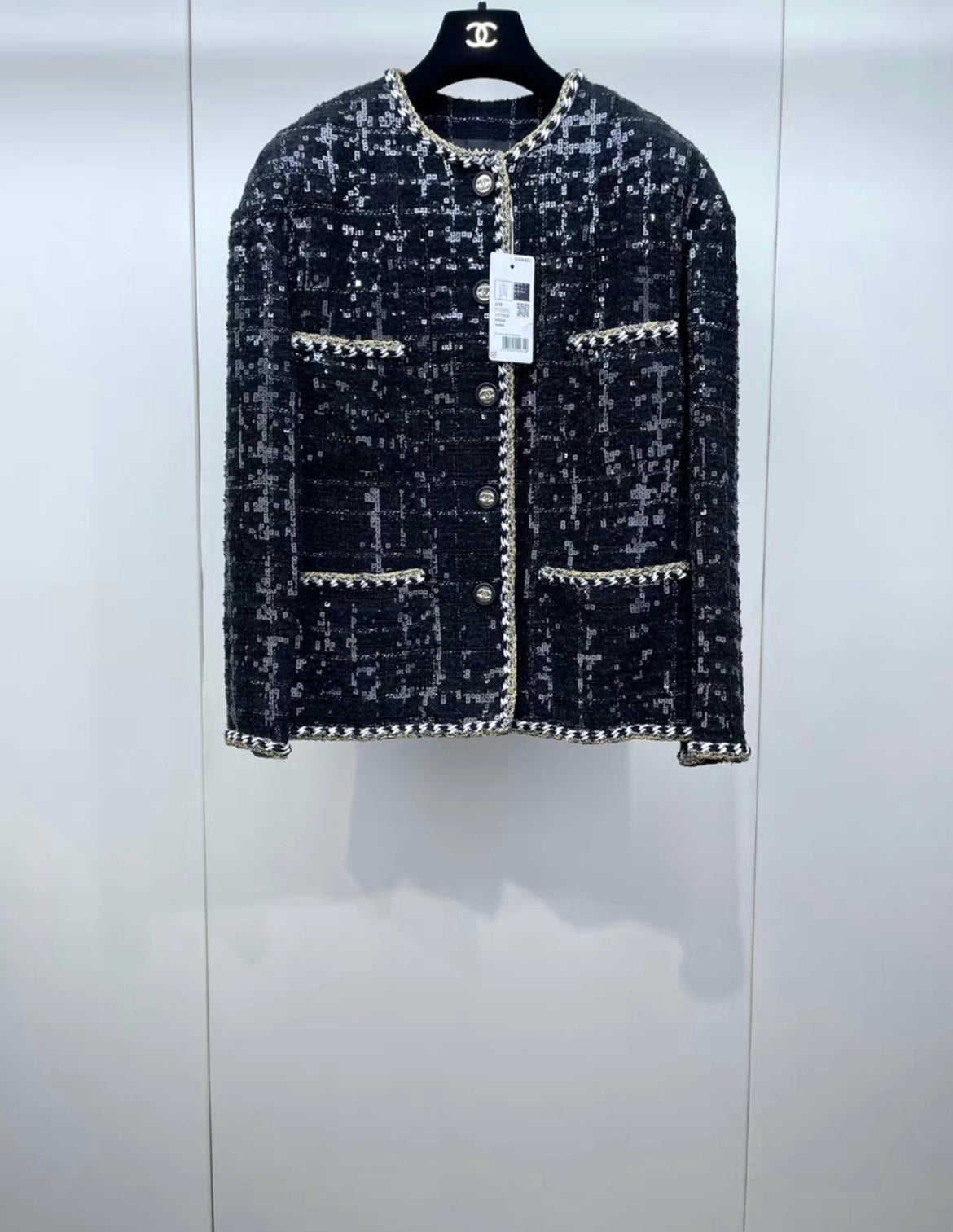 Chanel 21SS black sequin jacket with 4 pockets size 40