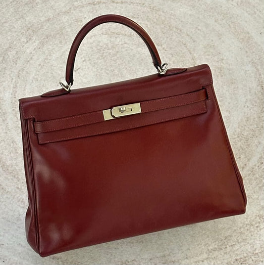 Hermes kelly 35 Rouge H Box leather palladium hardware