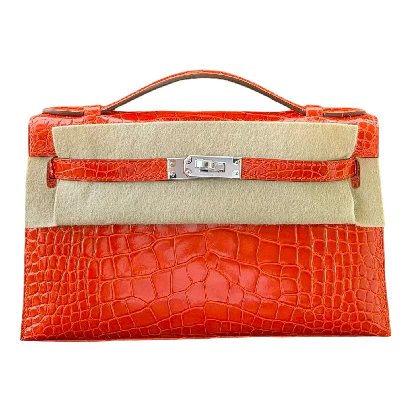 Hermès Kelly pochette Poppy Shiny Alligator Palladium hardware