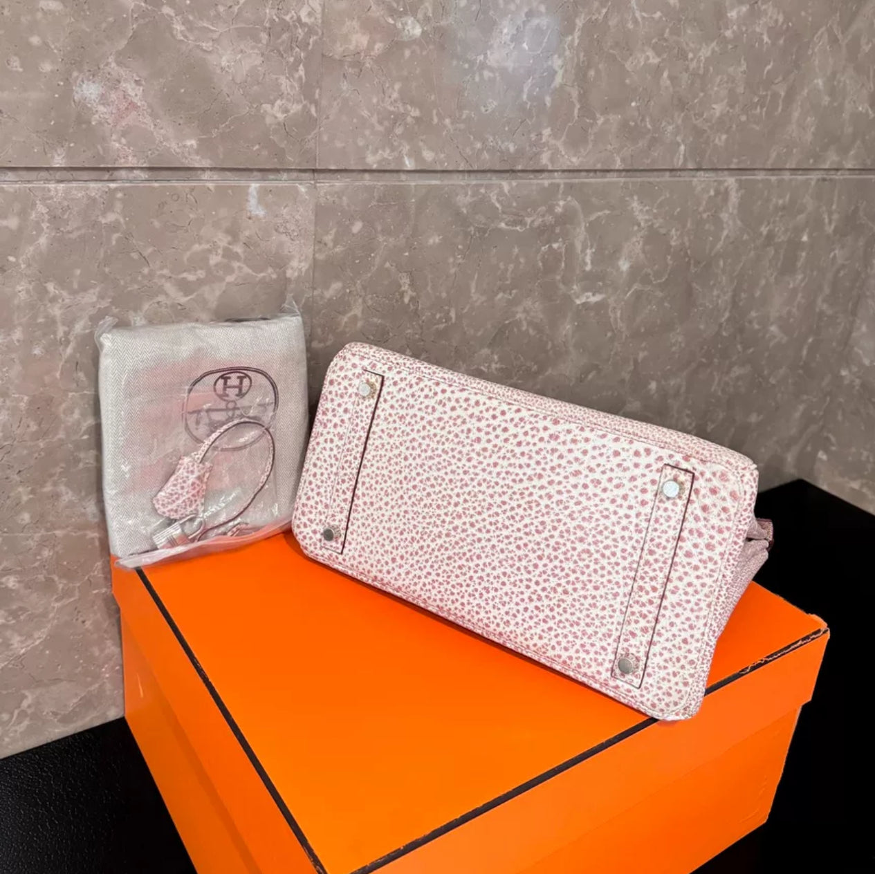 Vintage Hermès Birkin 30 Pink Dalmatian Buffalo Palladium Hardware