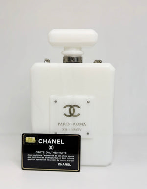 Chanel 2016 Paris-Rome White Marble No 5 Perfume Bottle Minaudiere Clutch