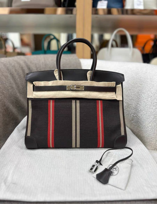 HERMÈS JUMPING BIRKIN 35 MULTICOLOR CANVAS AND EBENE BOX PALLADIUM HARDWARE