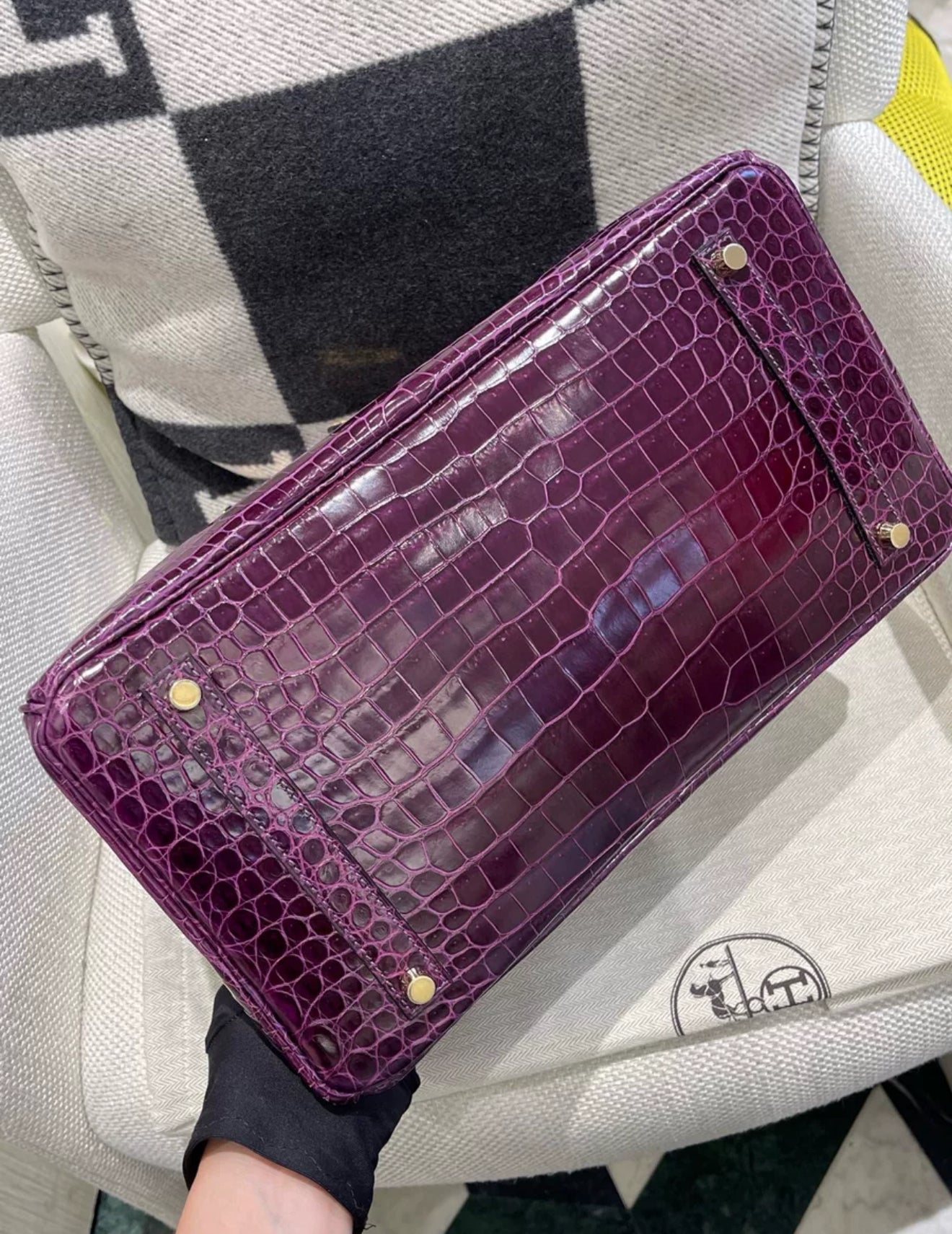 Hermès Birkin 35 N5 Cassis Violet shiny crocodile gold Hardware
